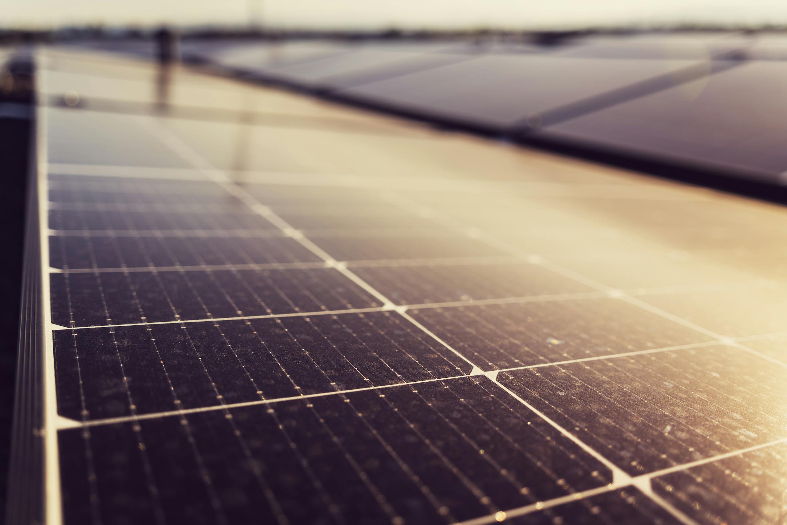 Close-up of solar panels harnessing renewable energy under the Austrian sun.